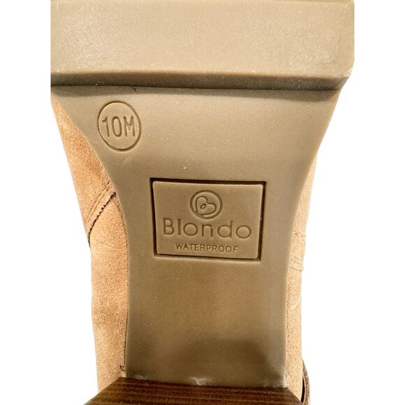 NEW Blondo Tamzin Waterproof Suede Camel Tan Ankle Booties Buckle Block Heel 10M - Picture 9 of 12